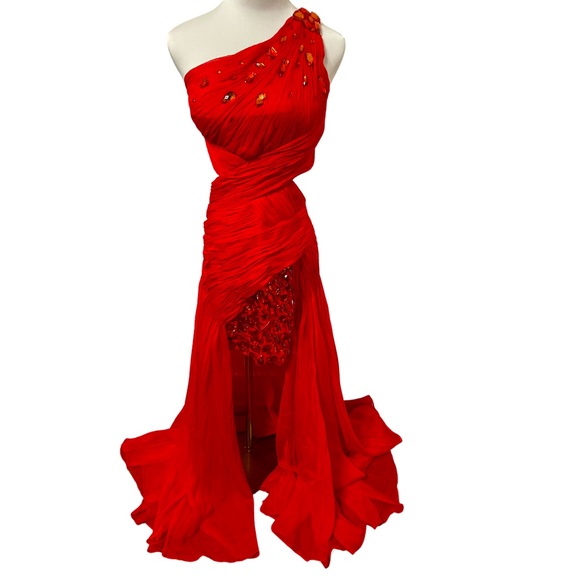 Mac Duggal Dresses & Skirts - Mac Duggal Fit & Flare Rhinestone One Shoulder Tiered Formal Red Dress Size 4